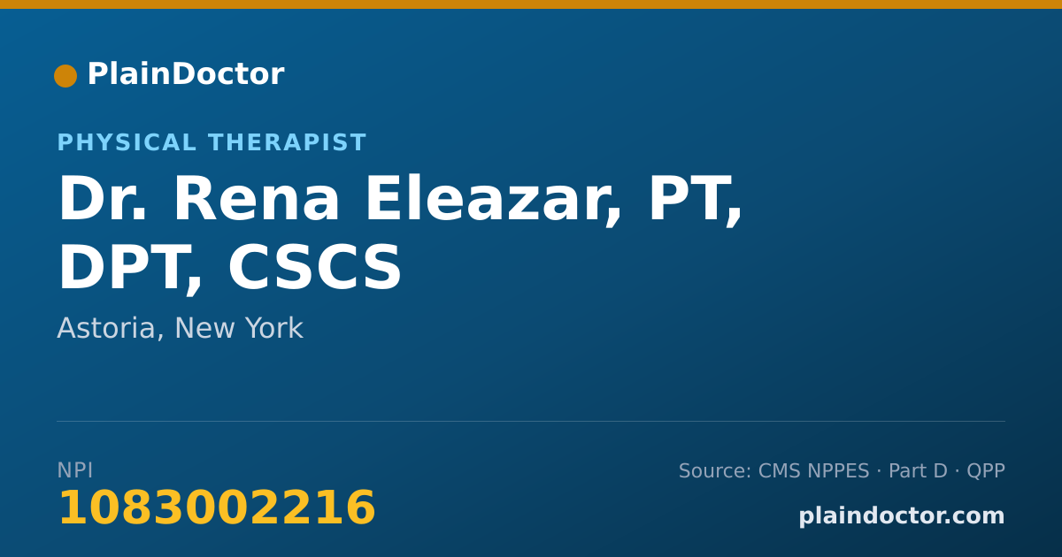 Shareable card for Rena Eleazar, PT, DPT, CSCS - Physical Therapist, Astoria, NY
