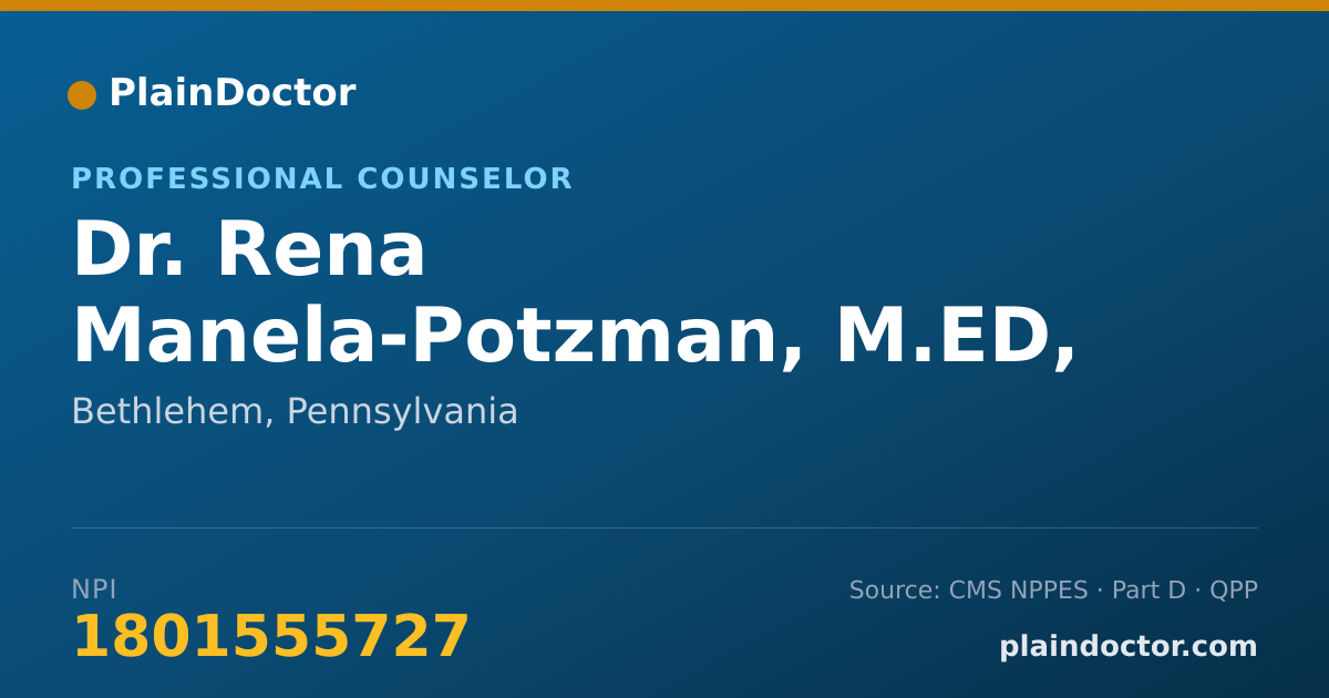 Shareable card for Rena Manela-Potzman, M.ED, LPC, PMH-C - Professional Counselor, Bethlehem, PA