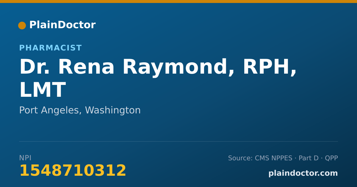Shareable card for Rena Raymond, RPH, LMT - Pharmacist, Port Angeles, WA