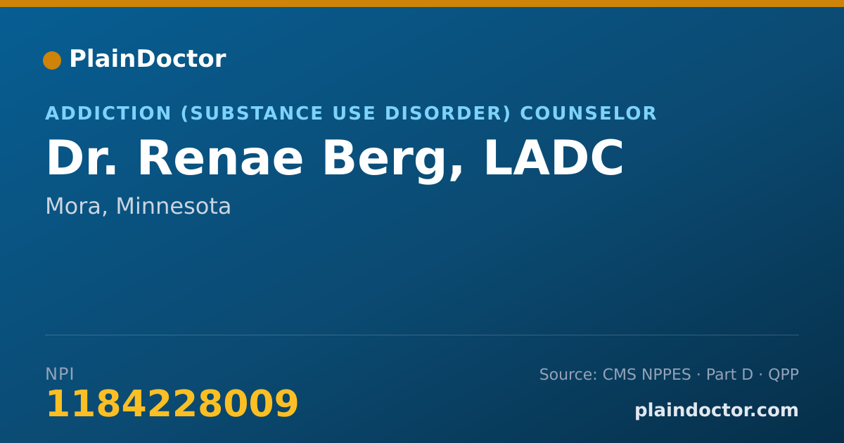 Shareable card for Renae Berg, LADC - Addiction (Substance Use Disorder) Counselor, Mora, MN