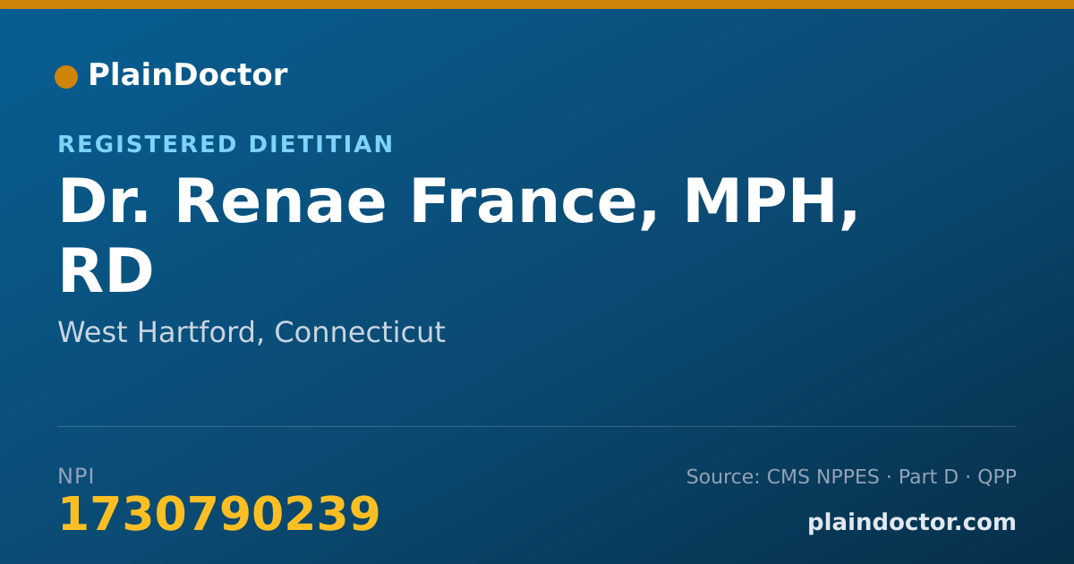 Shareable card for Renae France, MPH, RD - Registered Dietitian, West Hartford, CT