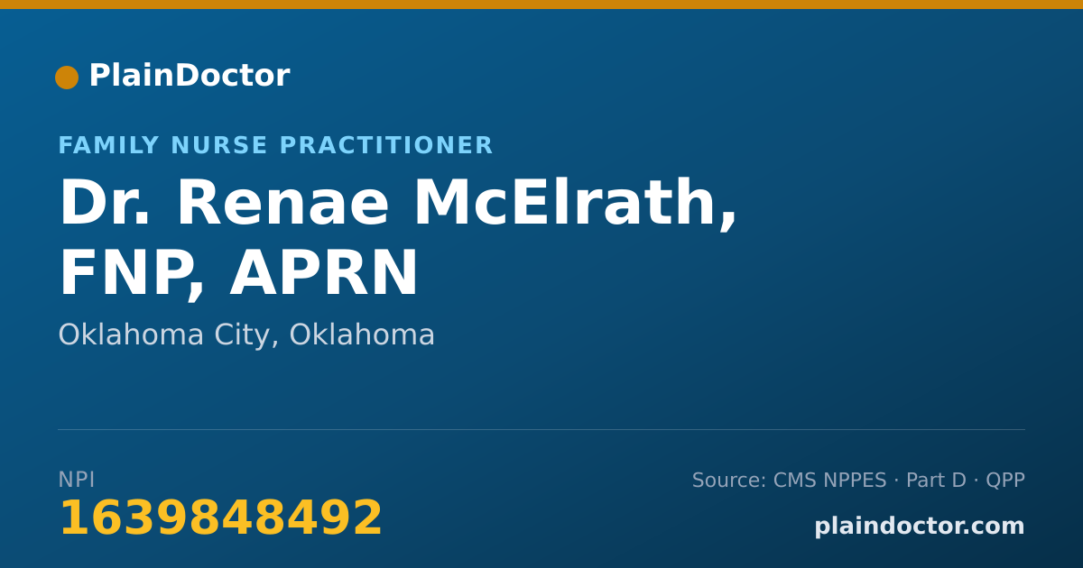 Shareable card for Renae McElrath, FNP, APRN - Family Nurse Practitioner, Oklahoma City, OK