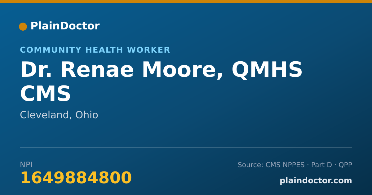 Shareable card for Renae Moore, QMHS CMS - Community Health Worker, Cleveland, OH