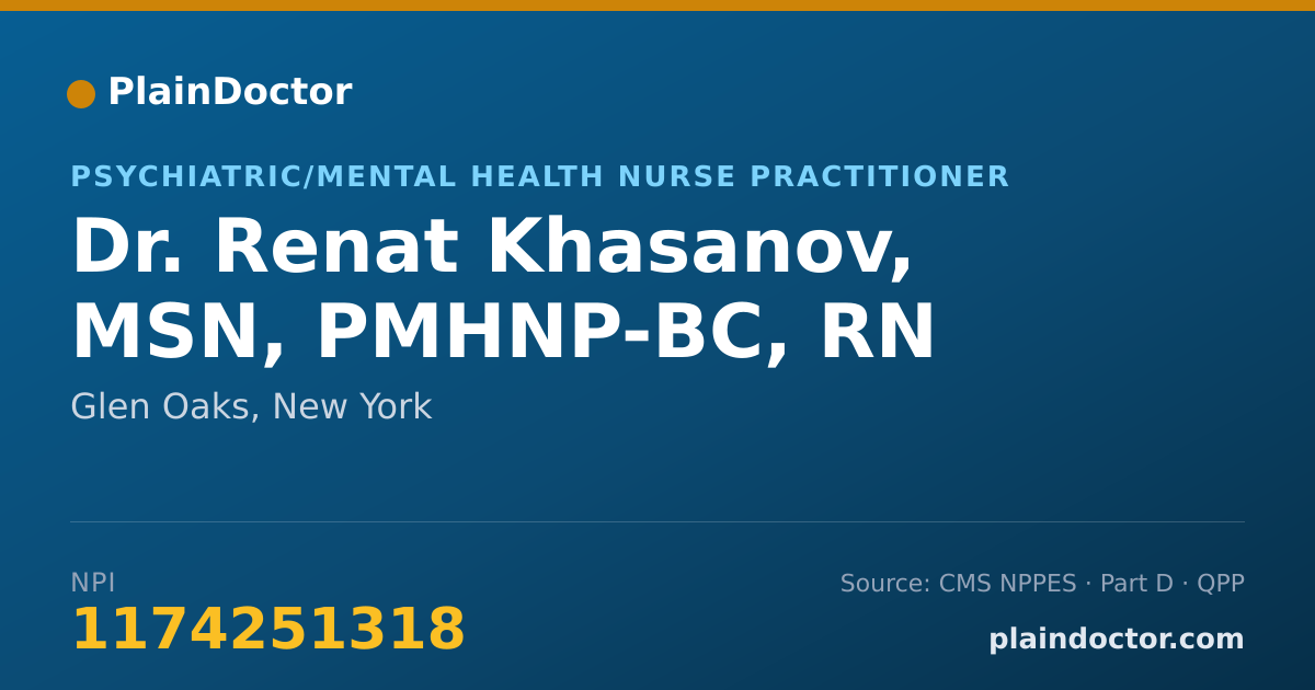 Shareable card for Renat Khasanov, MSN, PMHNP-BC, RN - Psychiatric/Mental Health Nurse Practitioner, Glen Oaks, NY