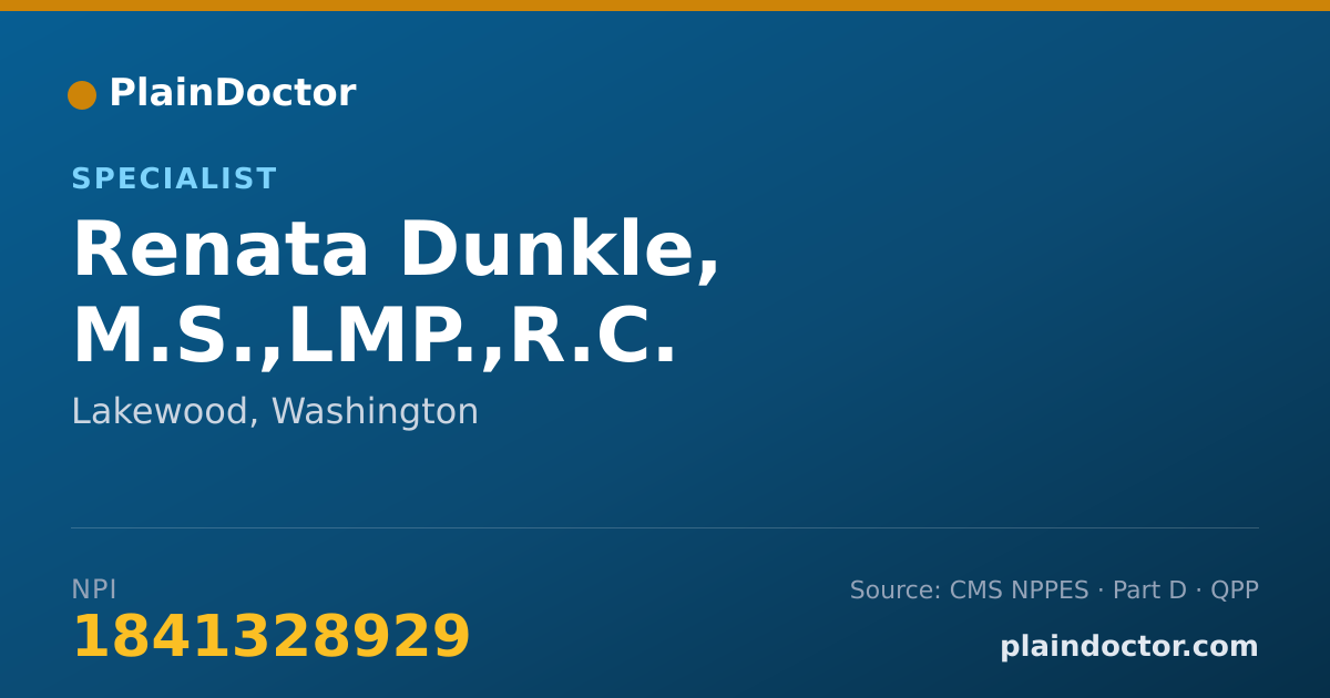 Shareable card for Renata Dunkle, M.S.,LMP.,R.C. - Specialist, Lakewood, WA