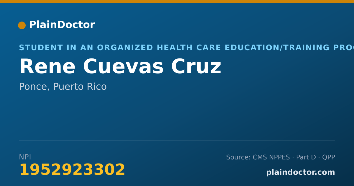 Shareable card for Rene Cuevas Cruz - Student in an Organized Health Care Education/Training Program, Ponce, PR
