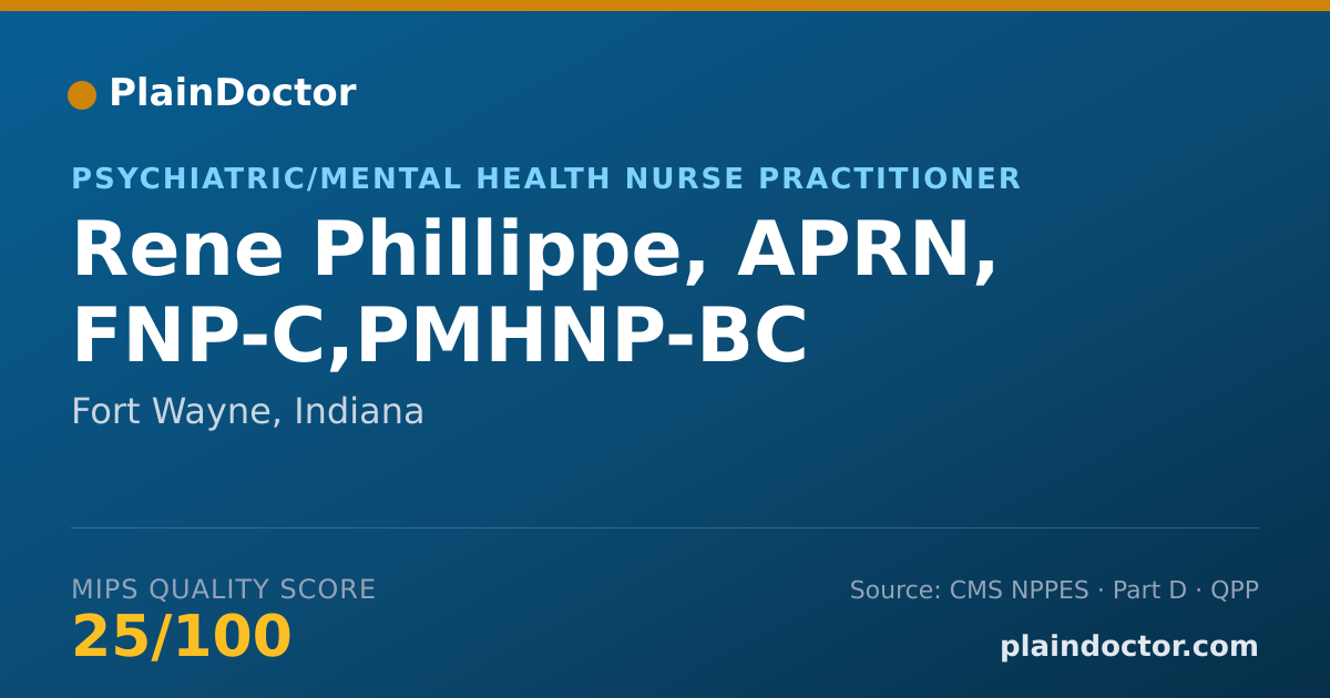 Shareable card for Rene Phillippe, APRN, FNP-C,PMHNP-BC - Psychiatric/Mental Health Nurse Practitioner, Fort Wayne, IN