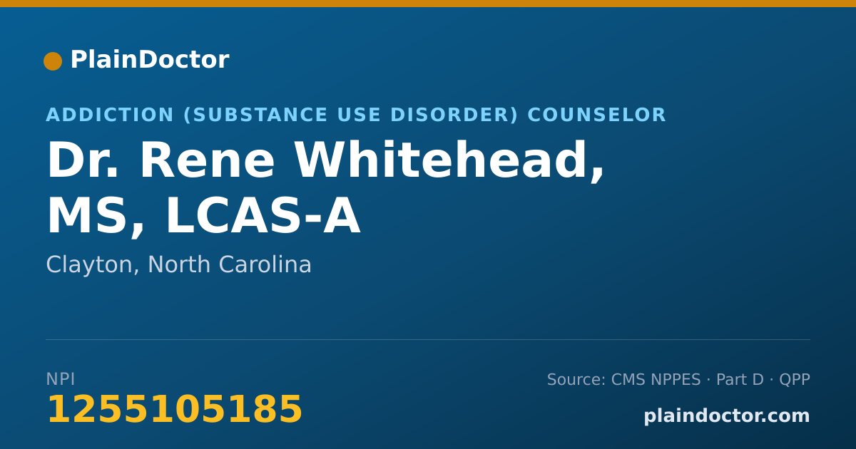 Shareable card for Rene Whitehead, MS, LCAS-A - Addiction (Substance Use Disorder) Counselor, Clayton, NC