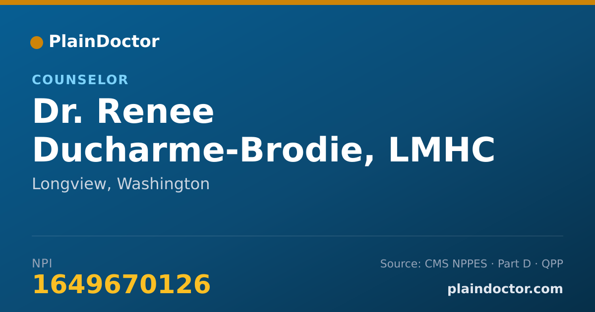 Shareable card for Renee Ducharme-Brodie, LMHC - Counselor, Longview, WA
