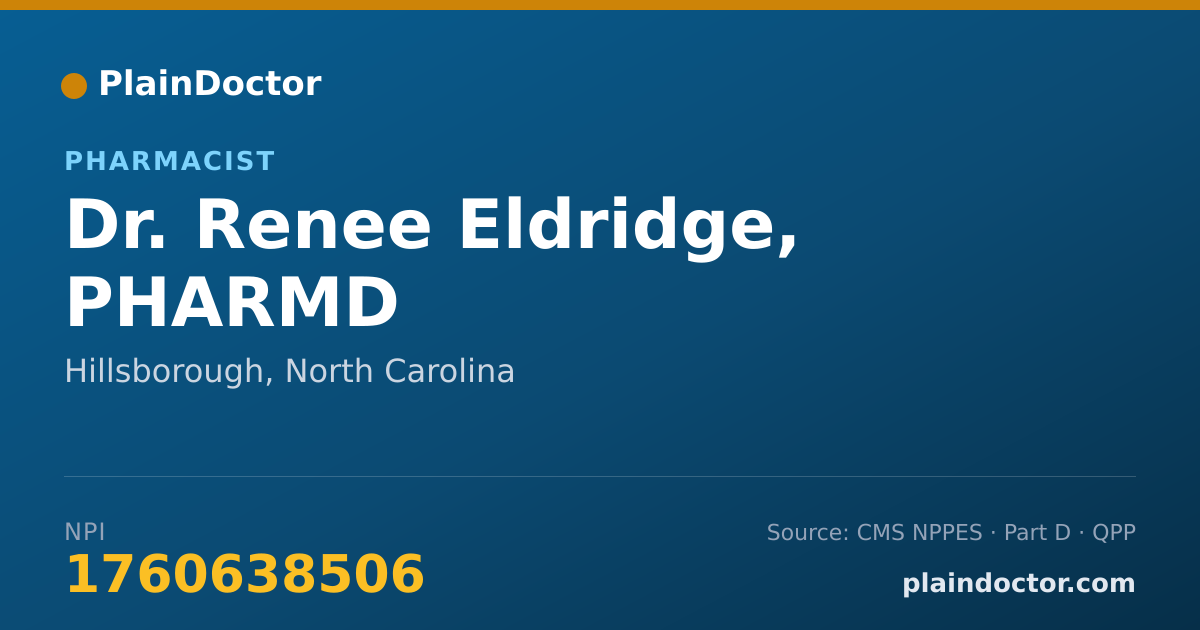 Shareable card for Renee Eldridge, PHARMD - Pharmacist, Hillsborough, NC