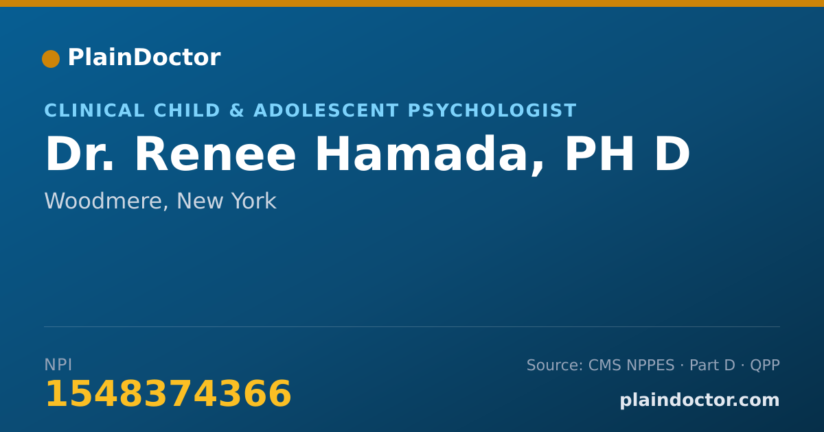 Shareable card for Renee Hamada, PH D - Clinical Child & Adolescent Psychologist, Woodmere, NY