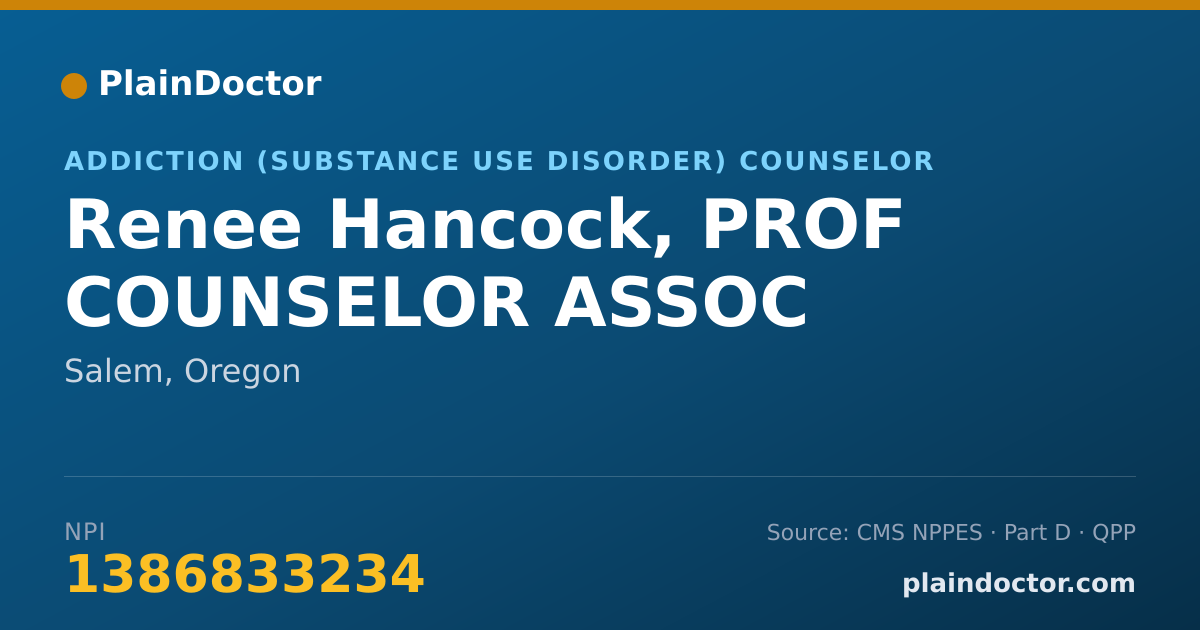 Shareable card for Renee Hancock, PROF COUNSELOR ASSOC - Addiction (Substance Use Disorder) Counselor, Salem, OR