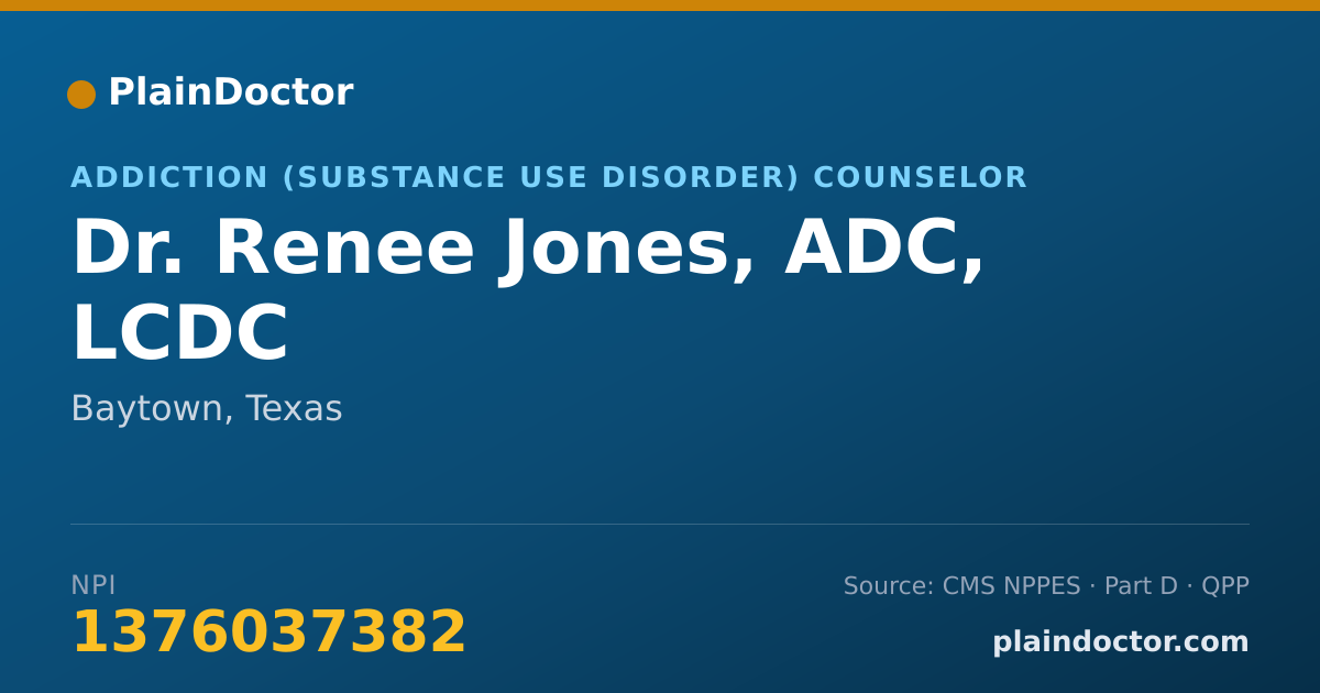 Shareable card for Renee Jones, ADC, LCDC - Addiction (Substance Use Disorder) Counselor, Baytown, TX
