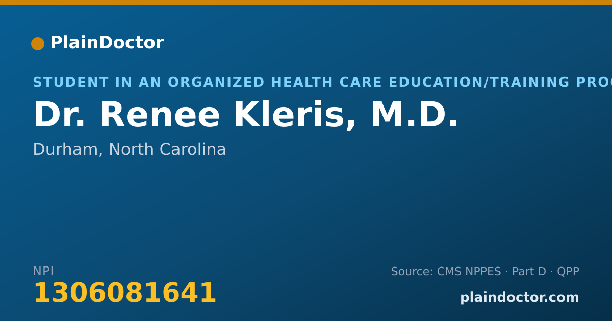 Shareable card for Renee Kleris, M.D. - Student in an Organized Health Care Education/Training Program, Durham, NC