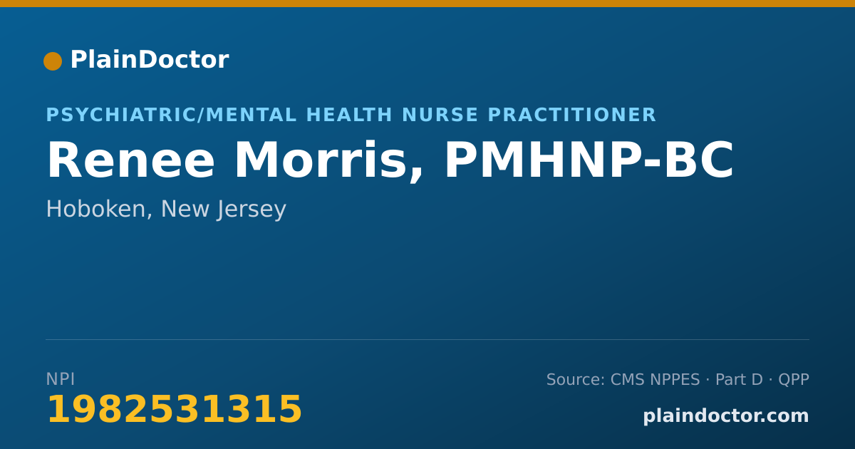 Shareable card for Renee Morris, PMHNP-BC - Psychiatric/Mental Health Nurse Practitioner, Hoboken, NJ