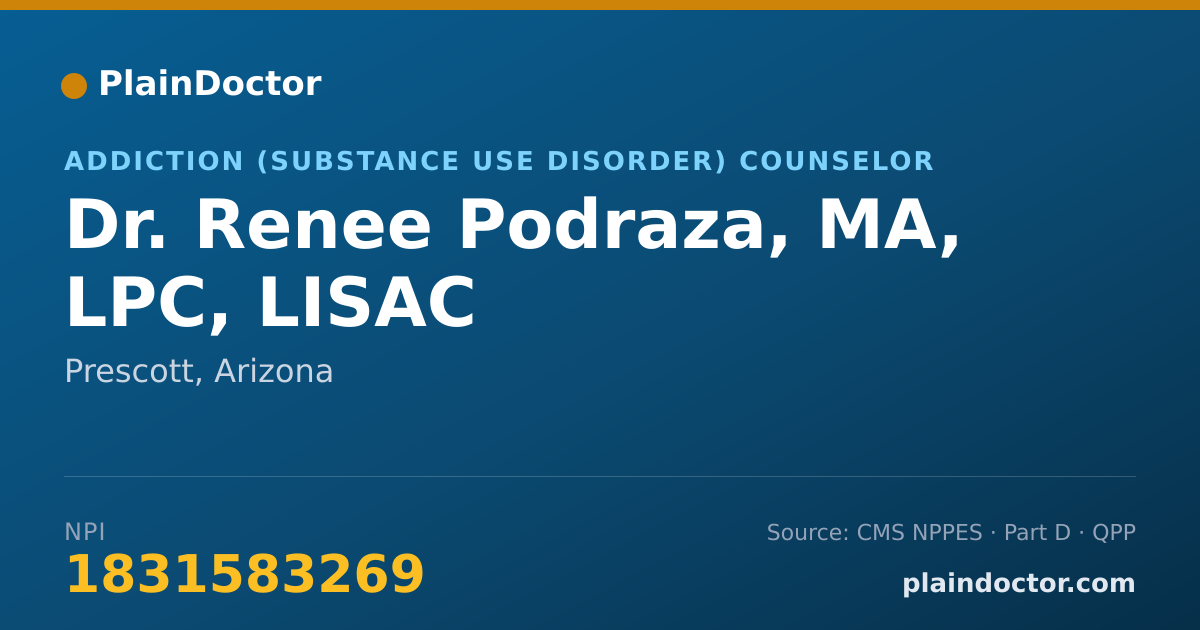 Shareable card for Renee Podraza, MA, LPC, LISAC - Addiction (Substance Use Disorder) Counselor, Prescott, AZ