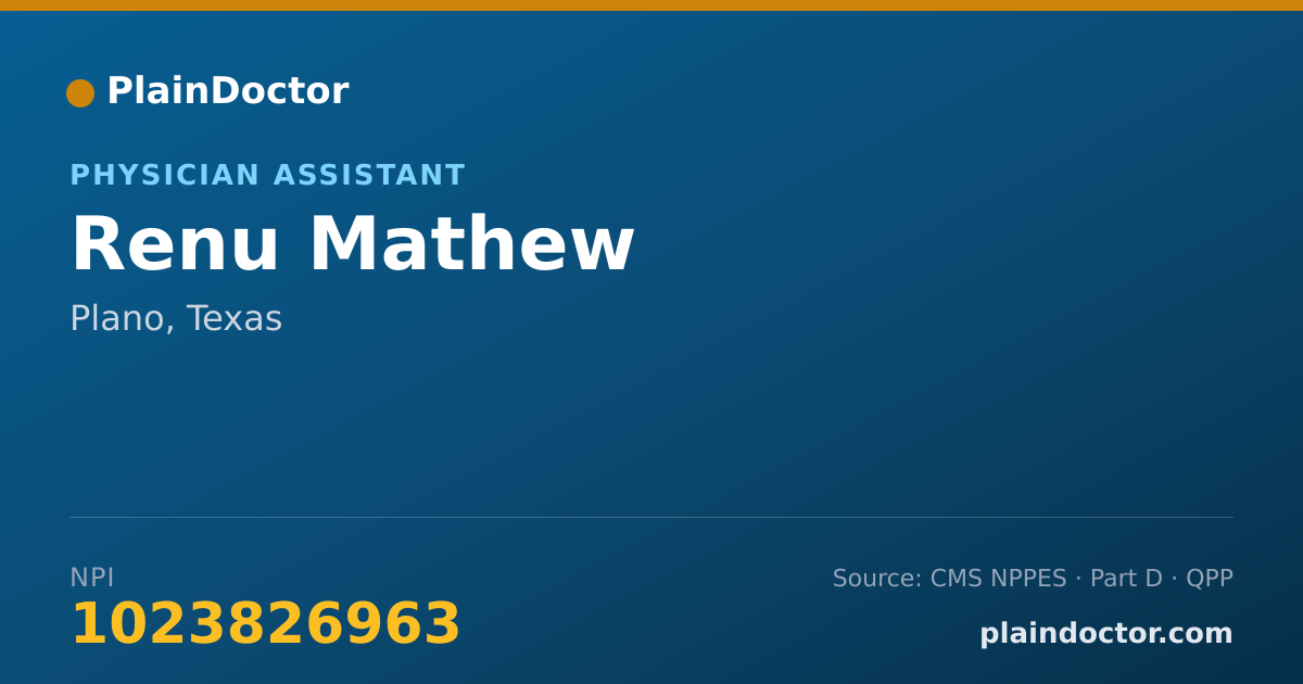 Shareable card for Renu Mathew - Physician Assistant, Plano, TX