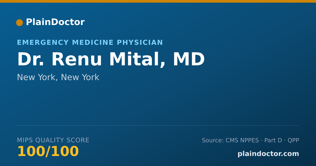 Shareable card for Renu Mital, MD - Emergency Medicine Physician, New York, NY