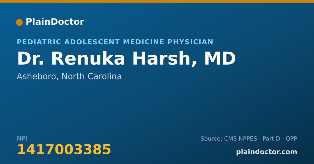 Shareable card for Renuka Harsh, MD - Pediatric Adolescent Medicine Physician, Asheboro, NC