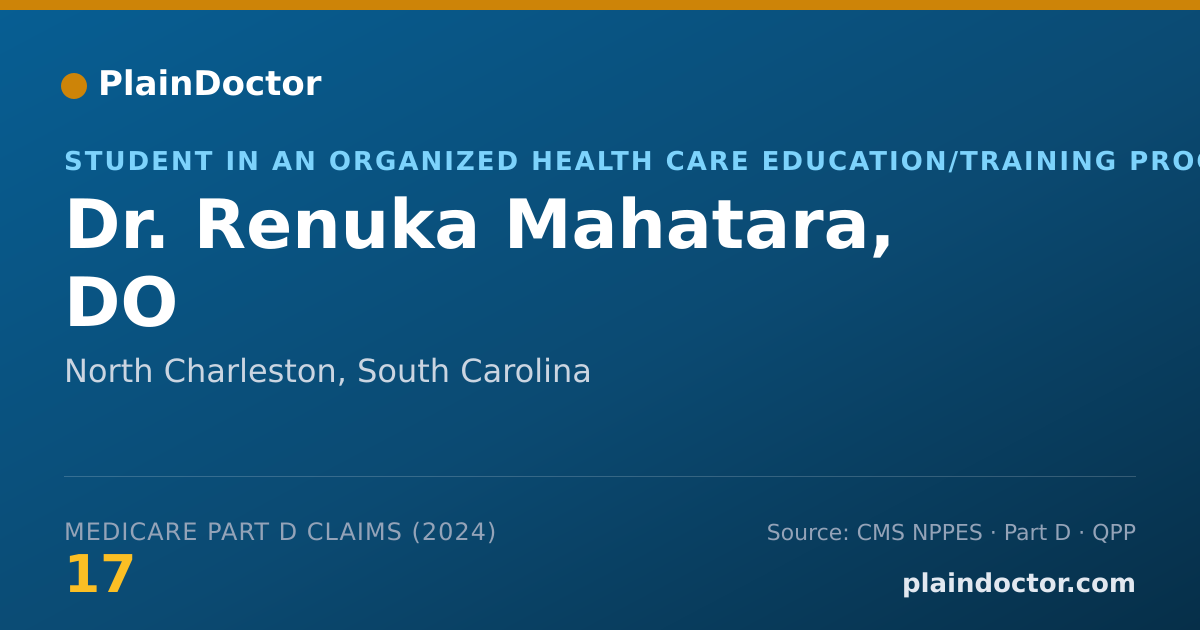 Shareable card for Renuka Mahatara, DO - Student in an Organized Health Care Education/Training Program, North Charleston, SC