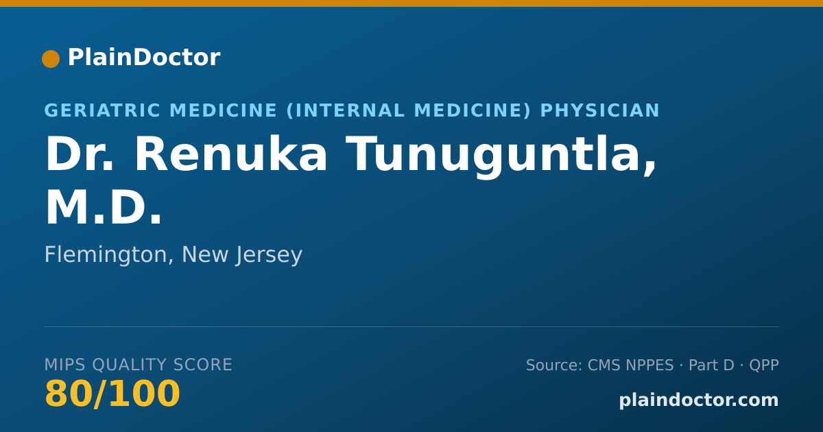 Shareable card for Renuka Tunuguntla, M.D. - Geriatric Medicine (Internal Medicine) Physician, Flemington, NJ
