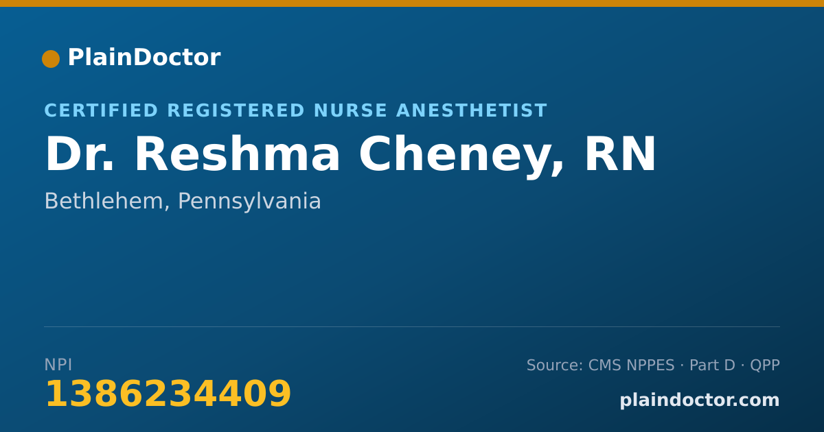 Shareable card for Reshma Cheney, RN - Certified Registered Nurse Anesthetist, Bethlehem, PA