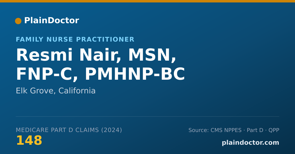 Shareable card for Resmi Nair, MSN, FNP-C, PMHNP-BC - Family Nurse Practitioner, Elk Grove, CA