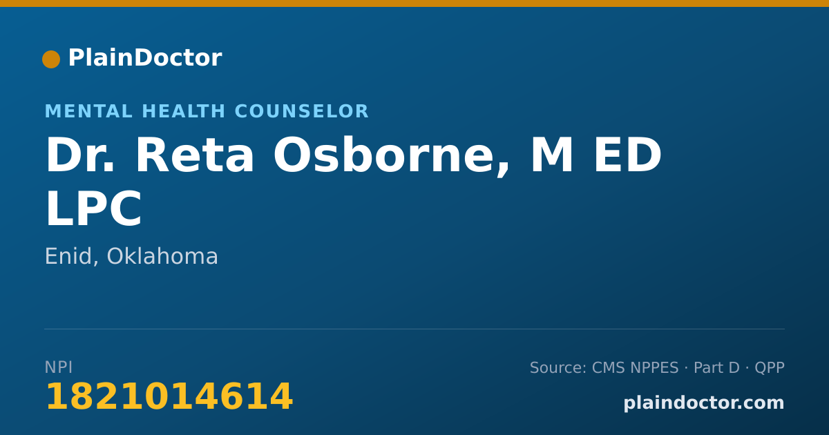 Shareable card for Reta Osborne, M ED LPC - Mental Health Counselor, Enid, OK