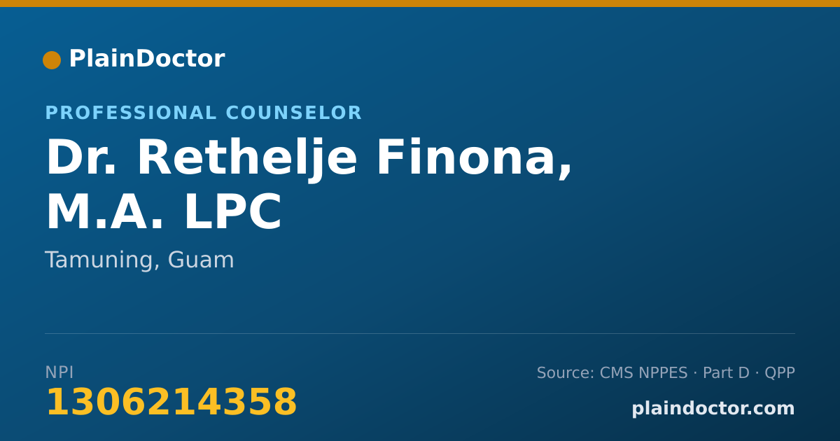 Shareable card for Rethelje Finona, M.A. LPC - Professional Counselor, Tamuning, GU