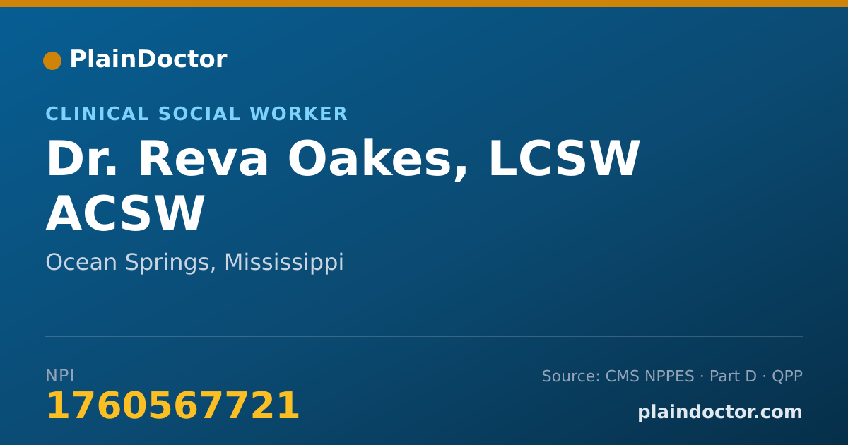 Shareable card for Reva Oakes, LCSW ACSW - Clinical Social Worker, Ocean Springs, MS