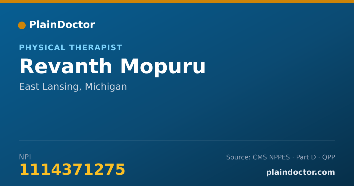 Shareable card for Revanth Mopuru - Physical Therapist, East Lansing, MI