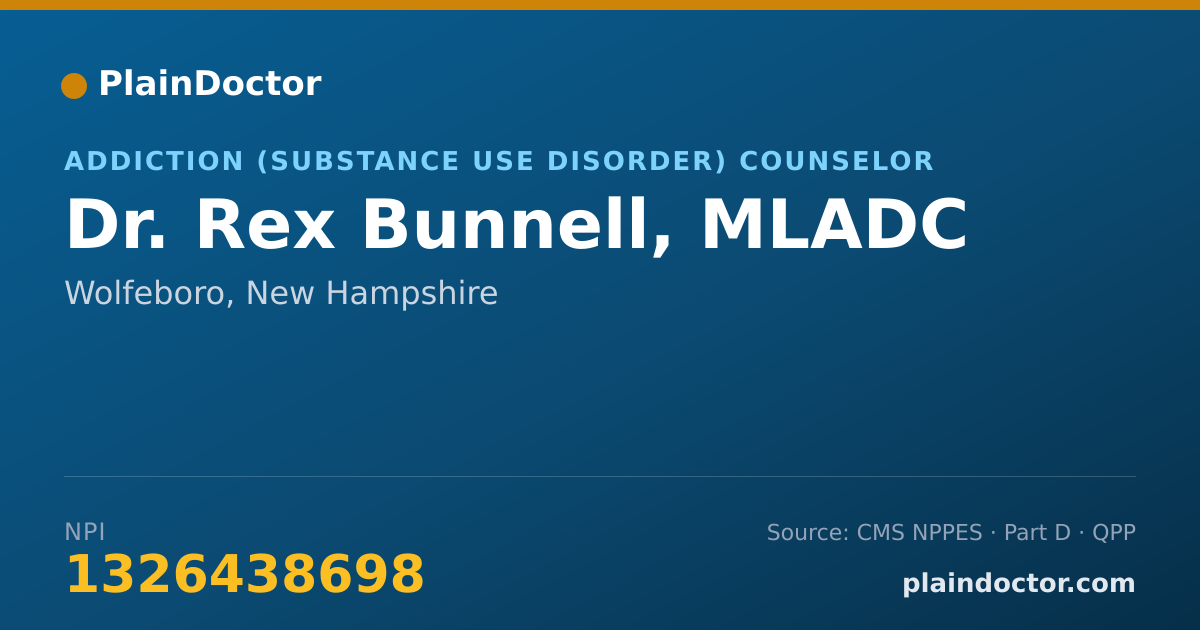Shareable card for Rex Bunnell, MLADC - Addiction (Substance Use Disorder) Counselor, Wolfeboro, NH