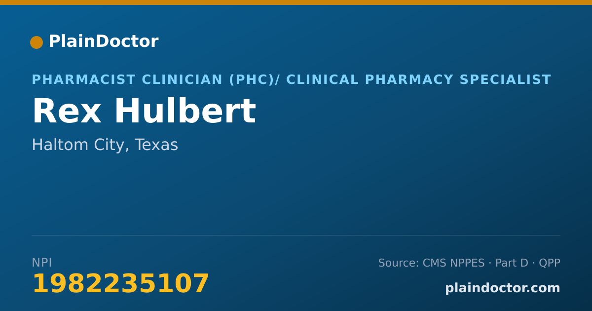 Shareable card for Rex Hulbert - Pharmacist Clinician (PhC)/ Clinical Pharmacy Specialist, Haltom City, TX