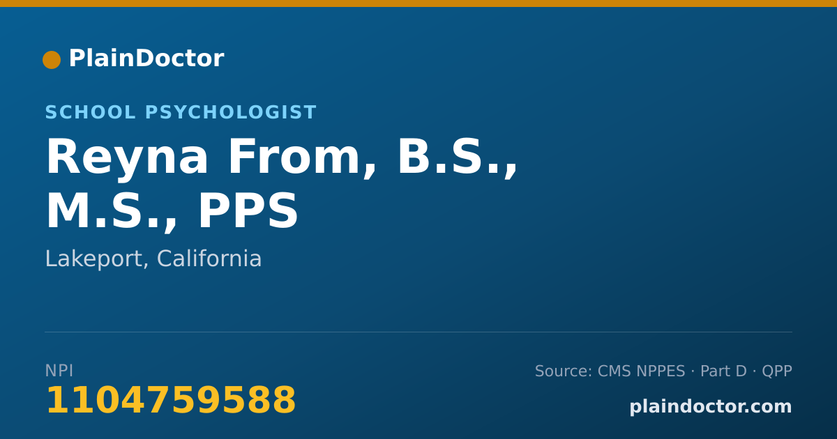 Shareable card for Reyna From, B.S., M.S., PPS - School Psychologist, Lakeport, CA