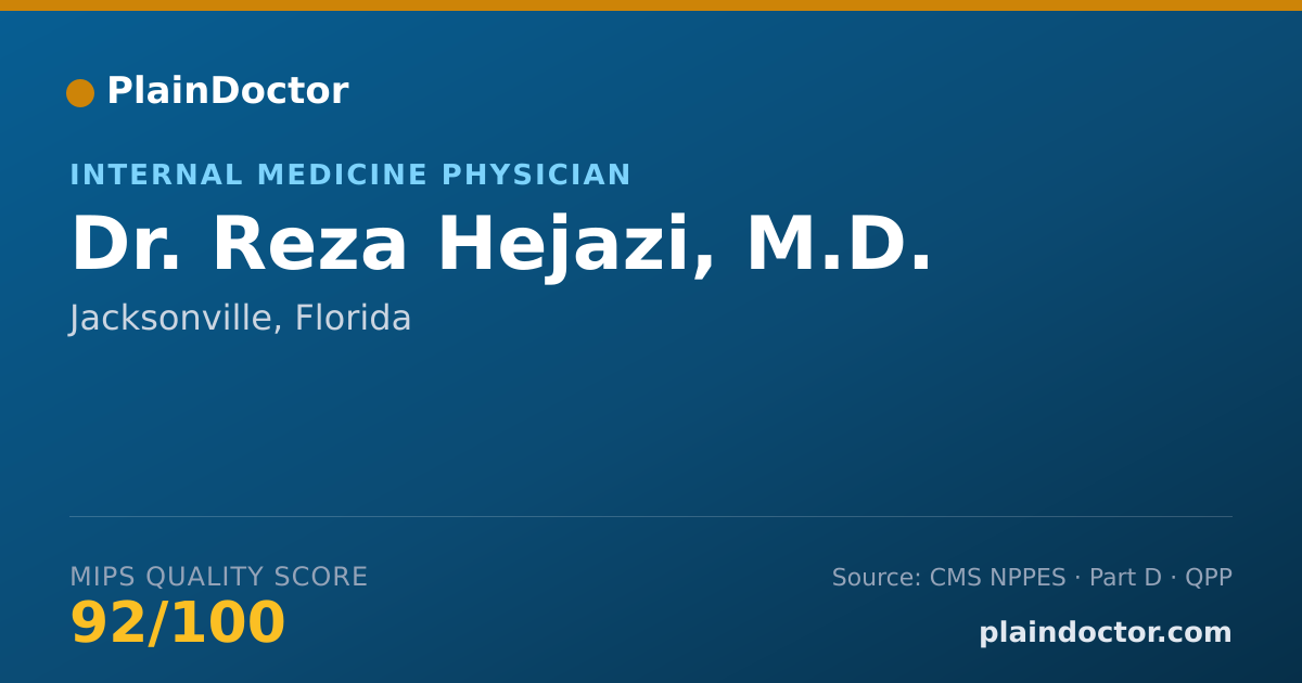 Shareable card for Reza Hejazi, M.D. - Internal Medicine Physician, Jacksonville, FL