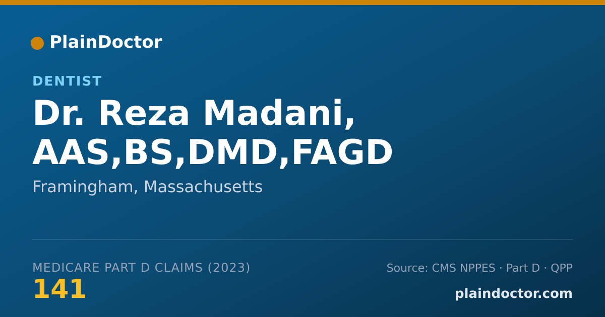 Shareable card for Reza Madani, AAS,BS,DMD,FAGD - Dentist, Framingham, MA