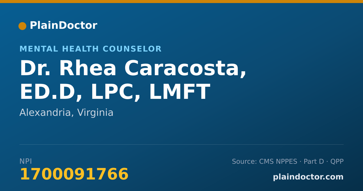 Shareable card for Rhea Caracosta, ED.D, LPC, LMFT - Mental Health Counselor, Alexandria, VA