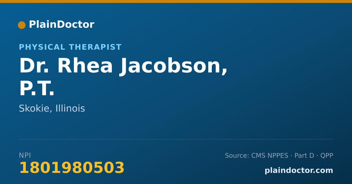 Shareable card for Rhea Jacobson, P.T. - Physical Therapist, Skokie, IL