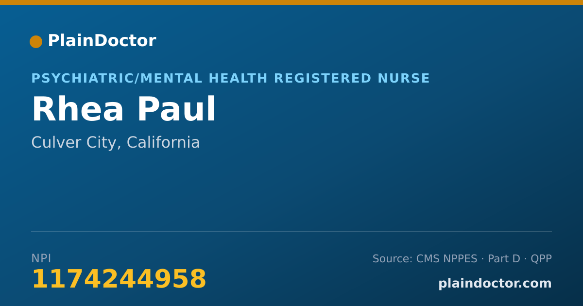 Shareable card for Rhea Paul - Psychiatric/Mental Health Registered Nurse, Culver City, CA