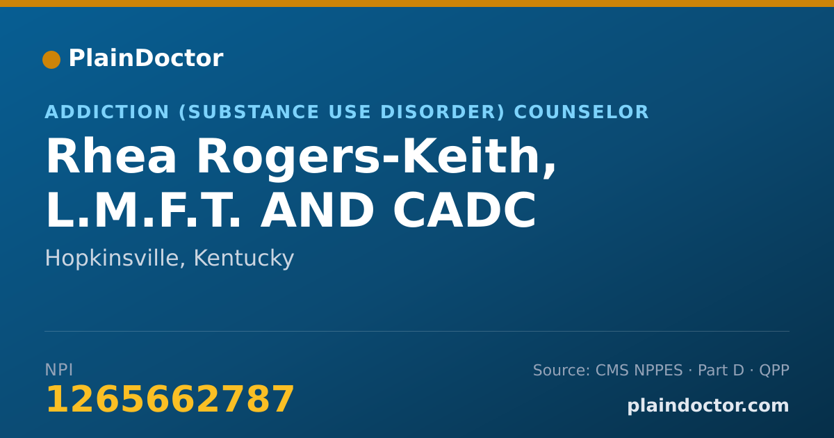 Shareable card for Rhea Rogers-Keith, L.M.F.T. AND CADC - Addiction (Substance Use Disorder) Counselor, Hopkinsville, KY