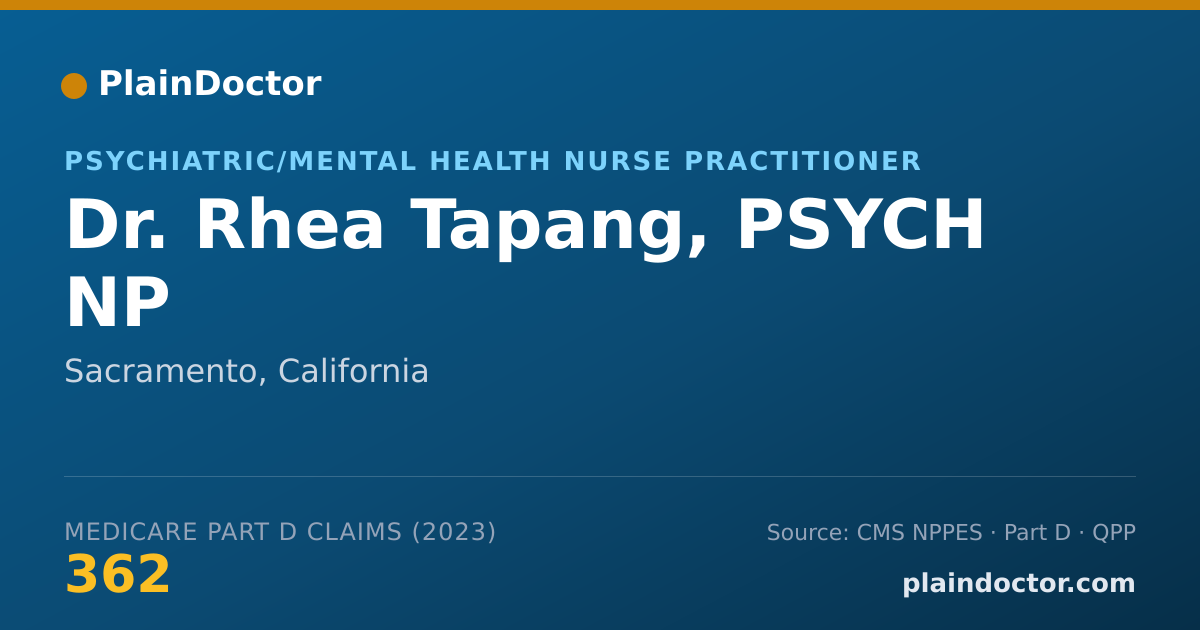 Shareable card for Rhea Tapang, PSYCH NP - Psychiatric/Mental Health Nurse Practitioner, Sacramento, CA