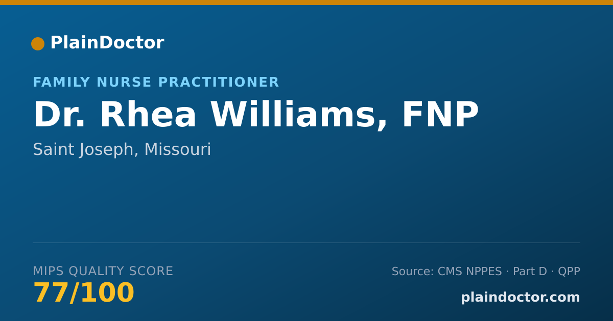 Shareable card for Rhea Williams, FNP - Family Nurse Practitioner, Saint Joseph, MO