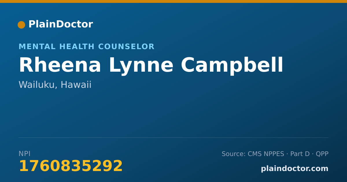 Shareable card for Rheena Lynne Campbell - Mental Health Counselor, Wailuku, HI