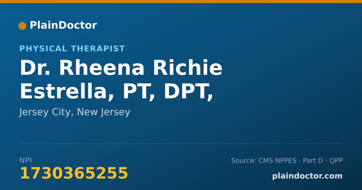Shareable card for Rheena Richie Estrella, PT, DPT, - Physical Therapist, Jersey City, NJ