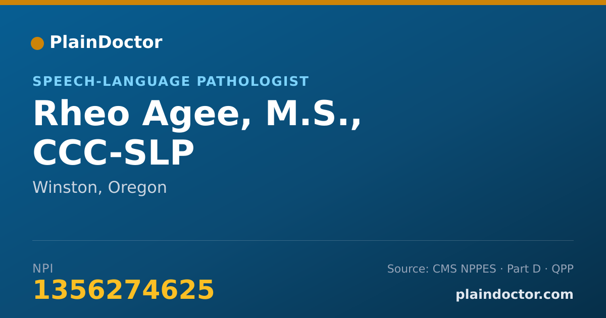 Shareable card for Rheo Agee, M.S., CCC-SLP - Speech-Language Pathologist, Winston, OR