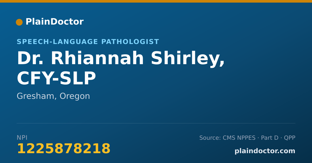 Shareable card for Rhiannah Shirley, CFY-SLP - Speech-Language Pathologist, Gresham, OR