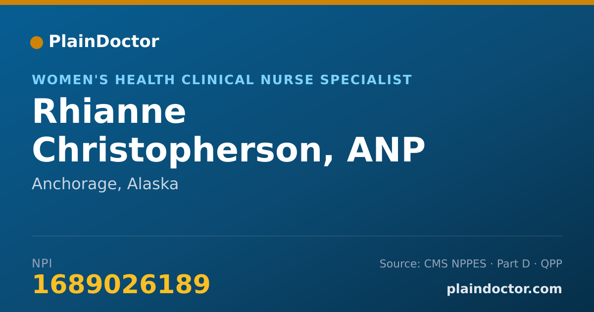 Shareable card for Rhianne Christopherson, ANP - Women's Health Clinical Nurse Specialist, Anchorage, AK