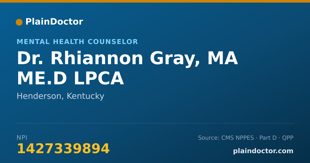 Shareable card for Rhiannon Gray, MA ME.D LPCA - Mental Health Counselor, Henderson, KY