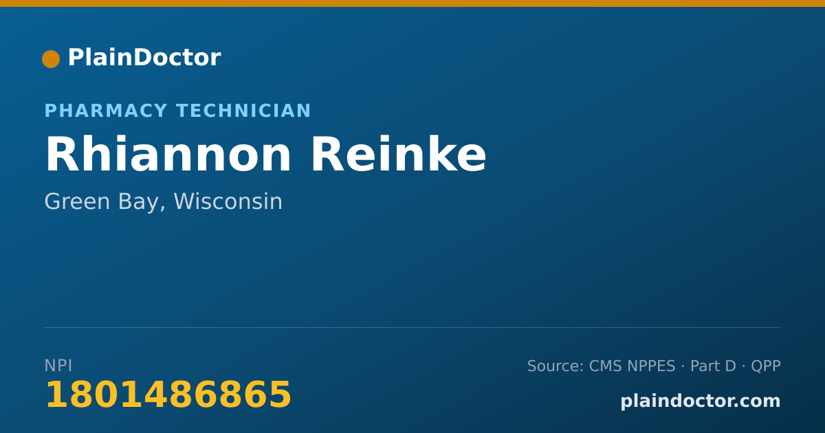 Shareable card for Rhiannon Reinke - Pharmacy Technician, Green Bay, WI