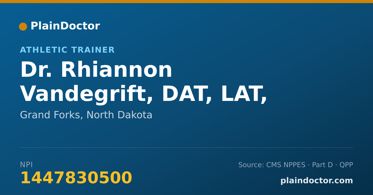 Shareable card for Rhiannon Vandegrift, DAT, LAT, ATC - Athletic Trainer, Grand Forks, ND